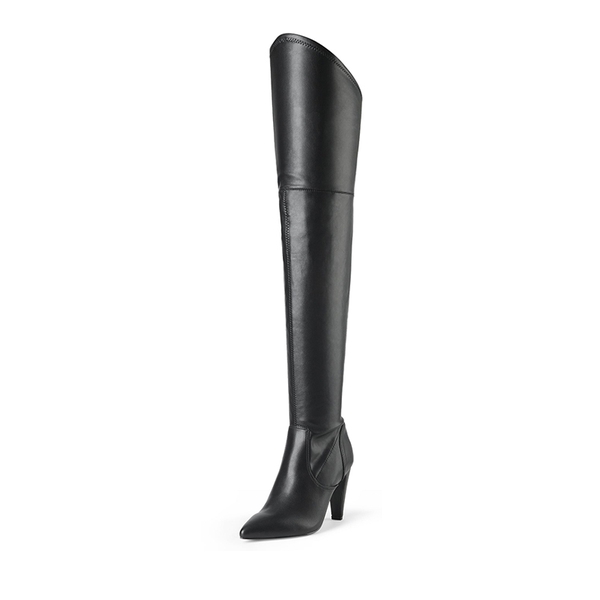 Thigh High Heeled Boots - BLACK PU -  0